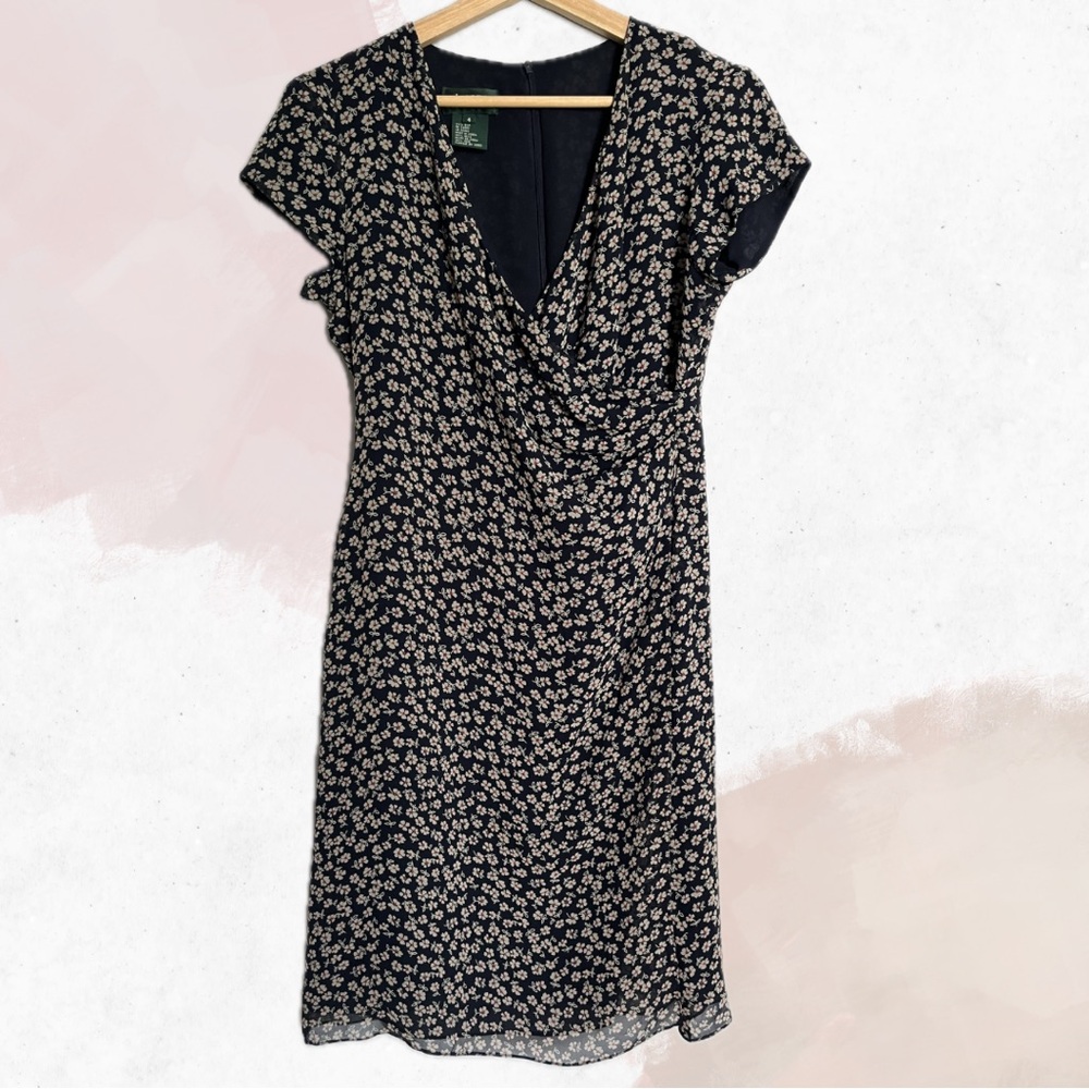 Ralph Lauren 100% Silk Navy Floral Dress